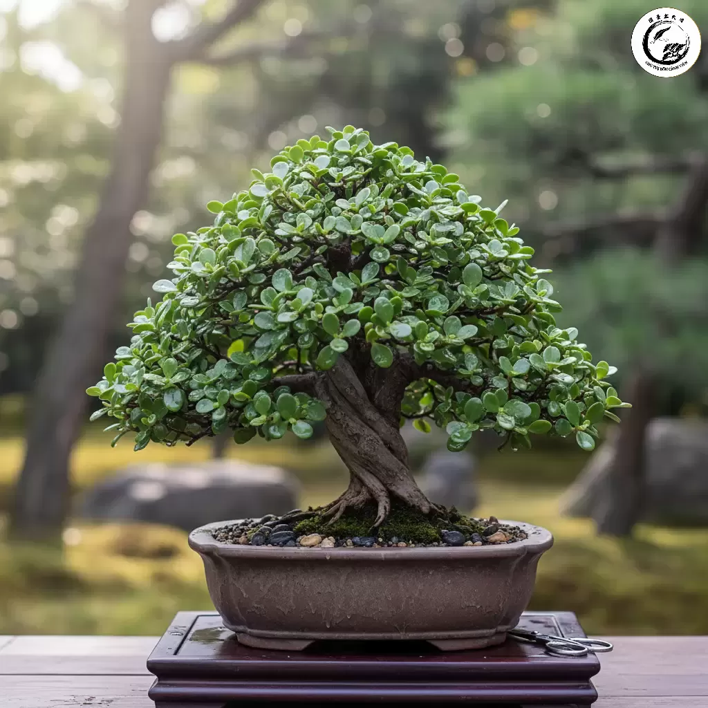 Cây duối cảnh với bộ tán lá xanh tươi và thân cây cứng cáp thể hiện sự chăm sóc đúng kỹ thuật