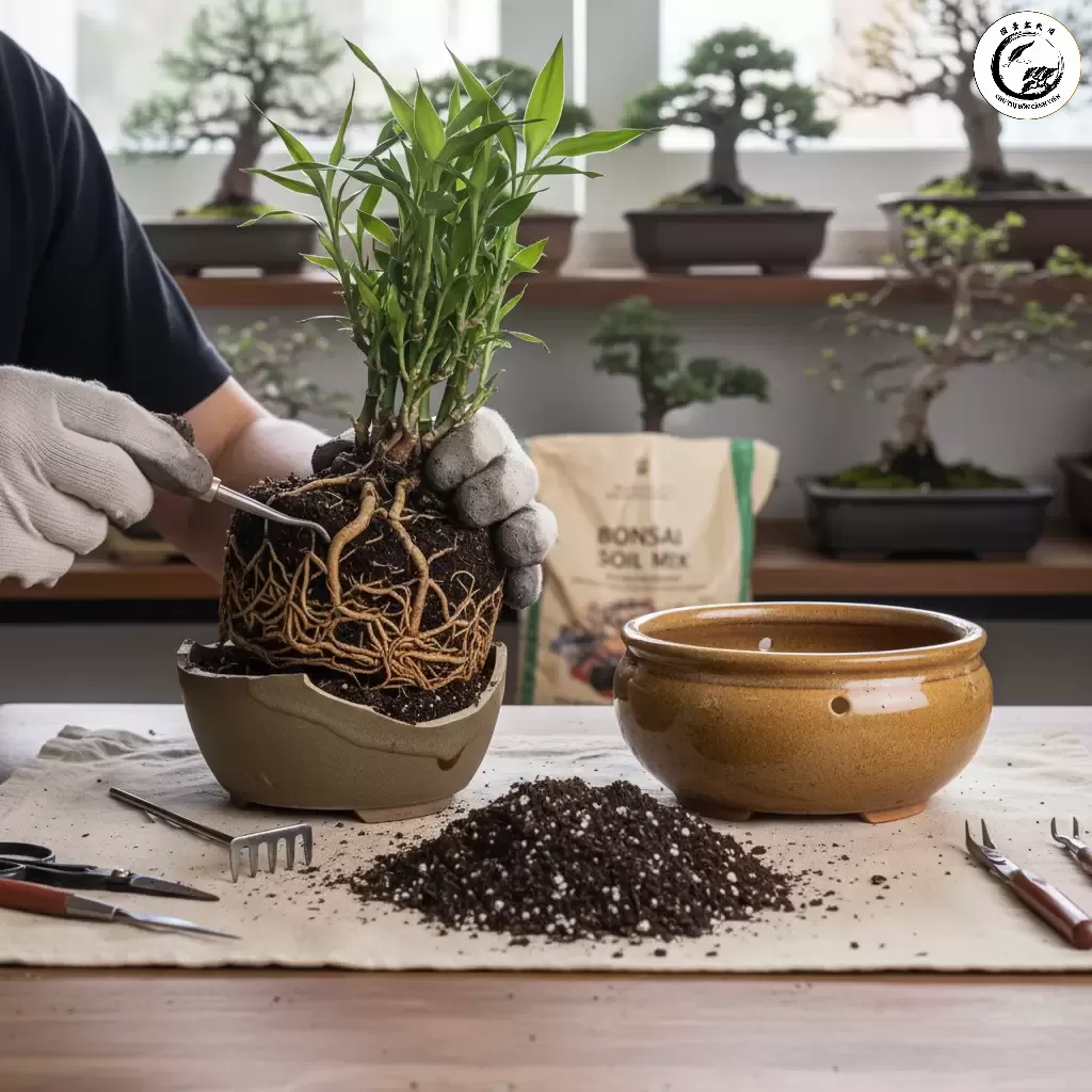 Việc lựa chọn hỗn hợp đất thoát nước tốt là yếu tố then chốt cho sự phát triển khỏe mạnh của tre bonsai