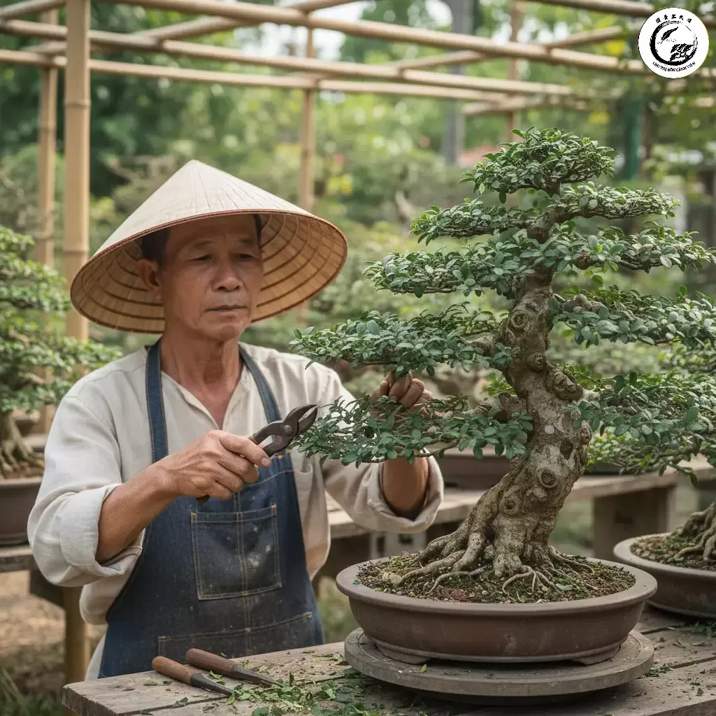 Thực hiện kỹ thuật cắt giật trên phôi duối để tạo độ côn và chuyển động tự nhiên giúp thân cây già dặn hơn