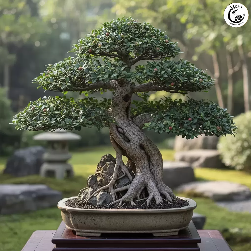 Cây sung bonsai với bộ rễ nổi đẹp mắt thể hiện sự vững chãi và trường tồn
