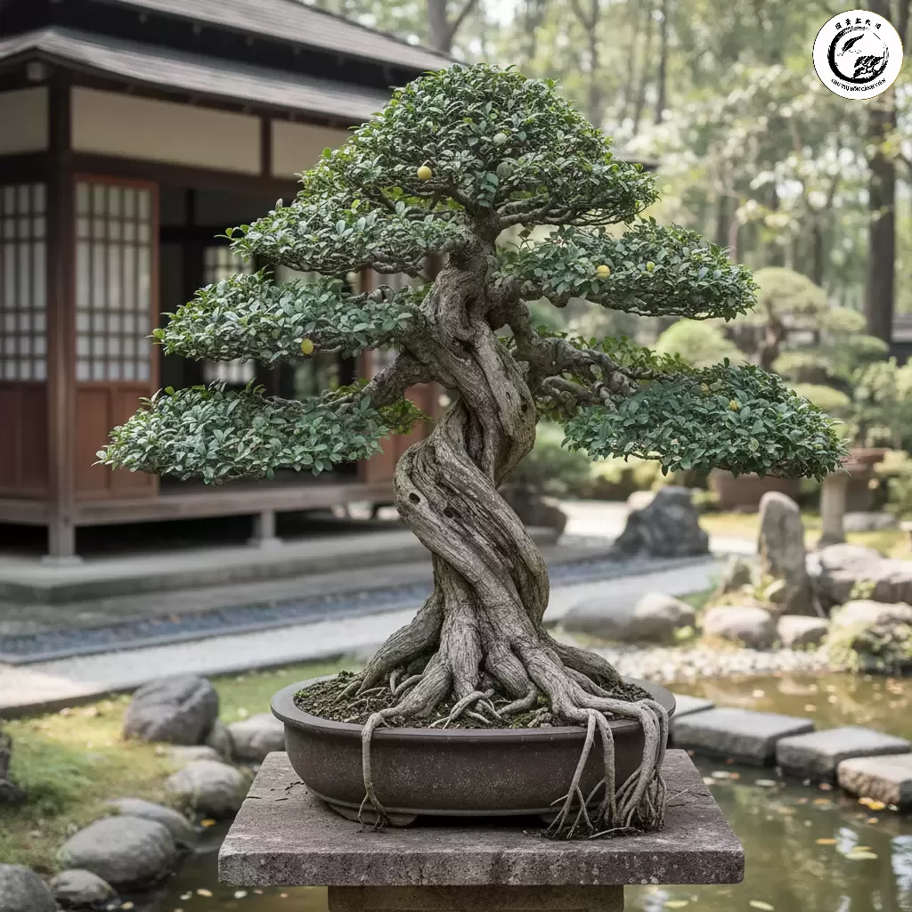 Cây Duối bonsai cổ thụ với thân gân guốc đại diện cho vẻ đẹp trường tồn và uy nghi