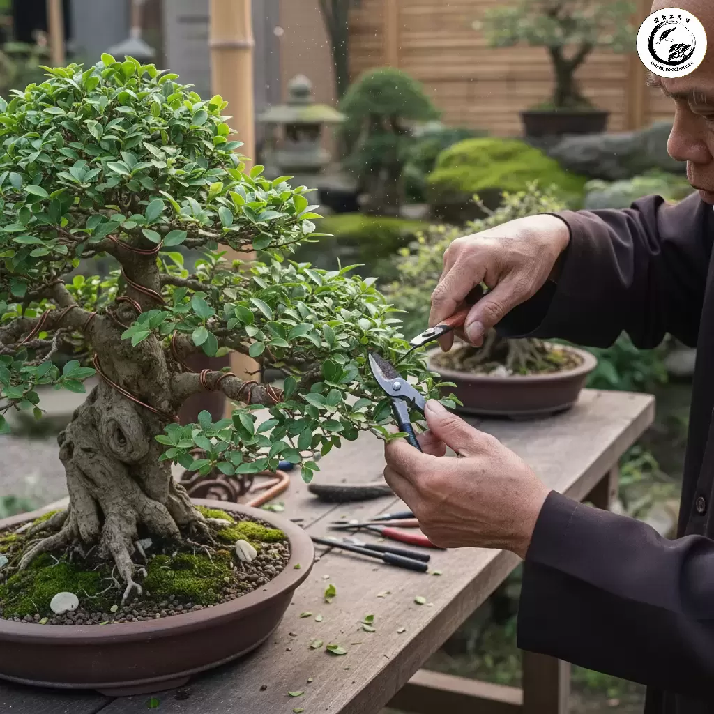 Kỹ thuật cắt tỉa cành và tạo dáng là yếu tố quyết định vẻ đẹp và sự cân đối của cây Duối cảnh Bonsai