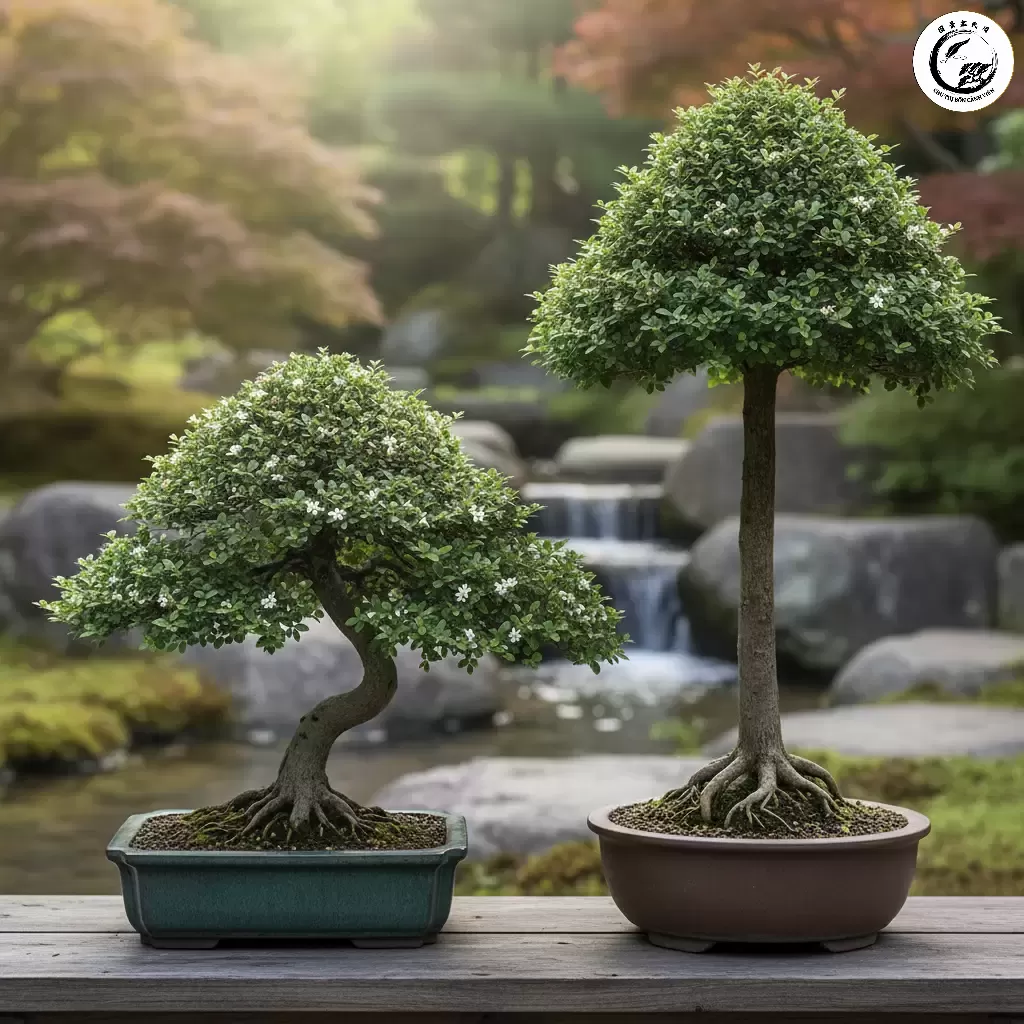 Các nghệ nhân thường chọn thế Trực hoặc thế Hoành để tôn vinh vẻ đẹp khỏe khoắn và bộ rễ nôm đặc trưng của Duối Bonsai