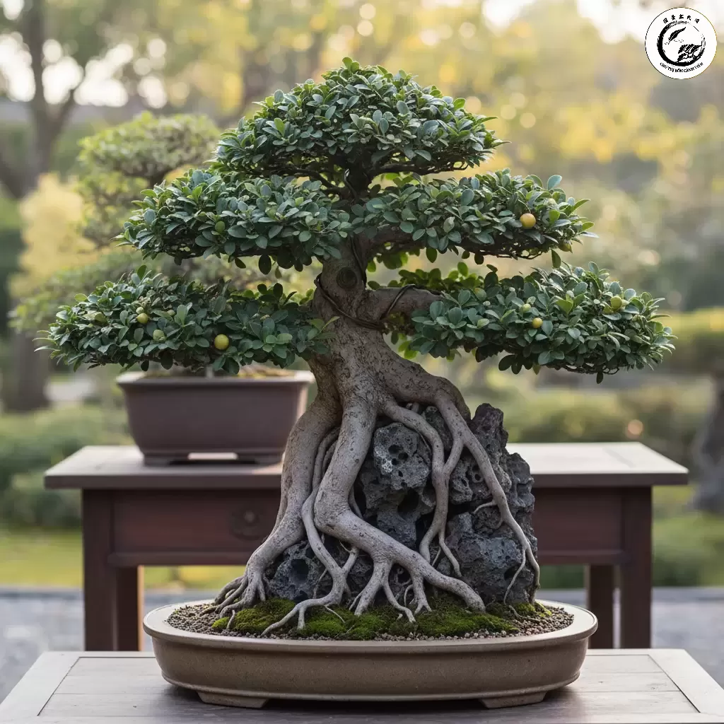 Tác phẩm bonsai Duối với bộ rễ nôm ấn tượng thể hiện sự vững chãi và cổ kính