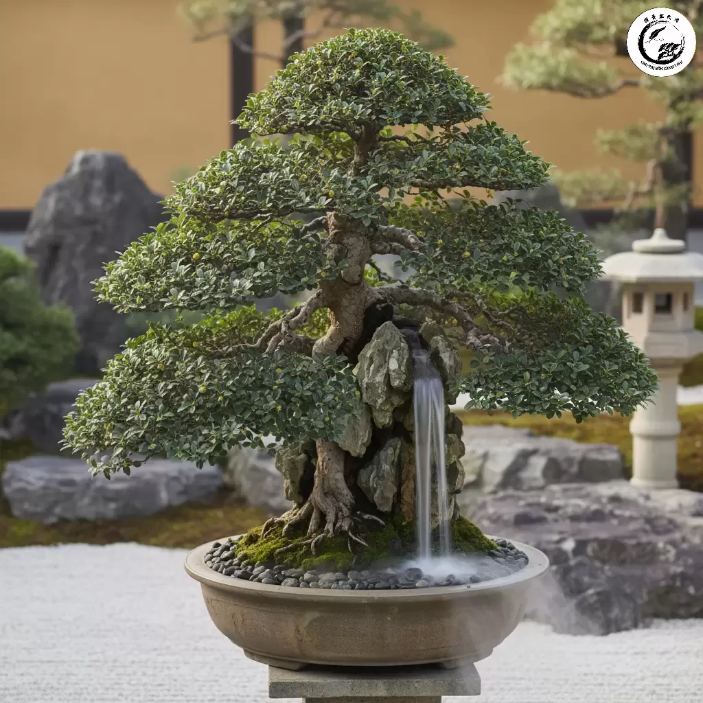 gemini_image_1767836373-1 Một tác phẩm bonsai duối cổ thụ được tạo dáng thác đổ thể hiện sự dẻo dai và sức sống mãnh liệt