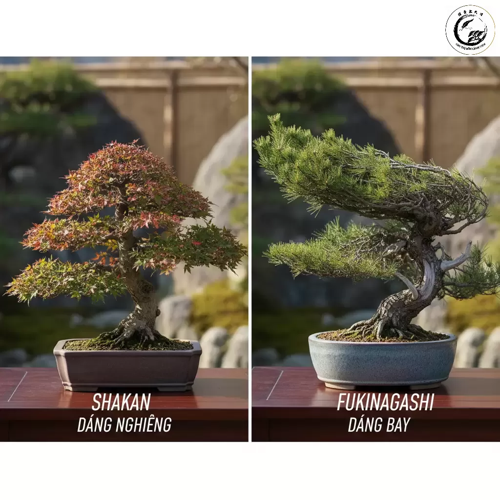 gemini_image_1767836452 Dáng Shakan có thân nghiêng nhưng vẫn giữ được sự cân bằng khác biệt với dáng Fukinagashi chịu ảnh hưởng của gió mạnh