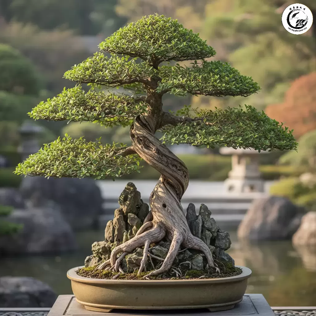 gemini_image_1767836604 Một tác phẩm Bonsai Duối cổ thụ điển hình thể hiện sự hài hòa giữa kỹ thuật và tính tự nhiên