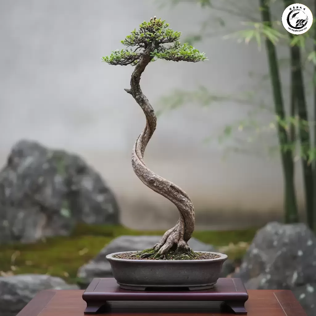 gemini_image_1767836720-1 Thân cây mảnh dẻ và những đường cong uốn lượn mạnh mẽ thể hiện tinh thần kiên cường là đặc trưng cốt lõi của dáng Văn Nhân