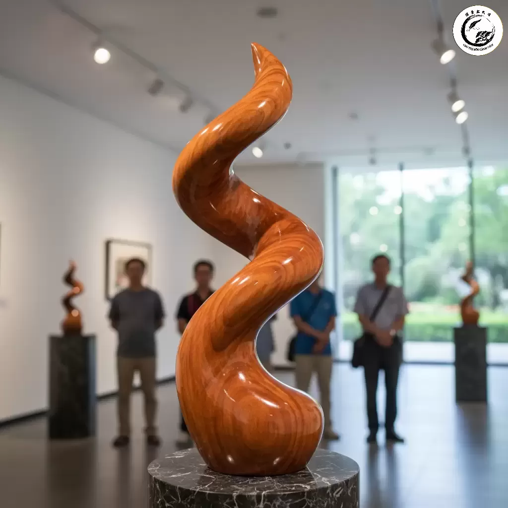 Tác phẩm nghệ thuật từ gỗ Duối sau khi hoàn thiện thể hiện sự tinh xảo trong từng chi tiết và độ bóng cao của lớp phủ bảo vệ