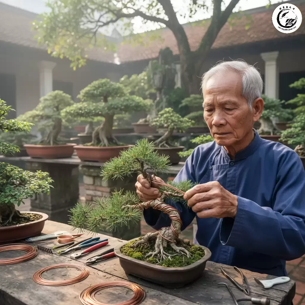 gemini_image_1767837047-1 Uốn cành là kỹ thuật tạo hình cốt lõi giúp định hướng phát triển của cây Bonsai