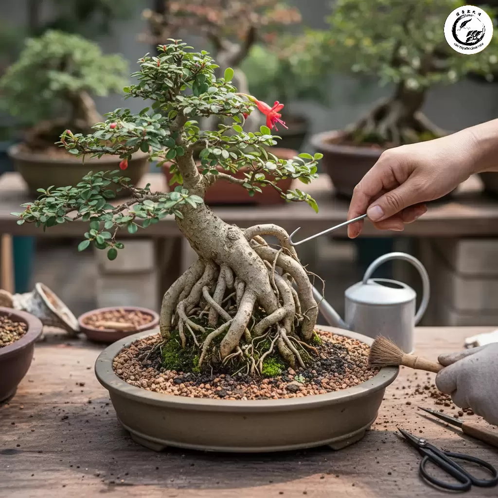 Kỹ thuật chăm sóc bộ rễ nổi là yếu tố then chốt để tạo nên giá trị thẩm mỹ và phong thủy cho Duối Bonsai