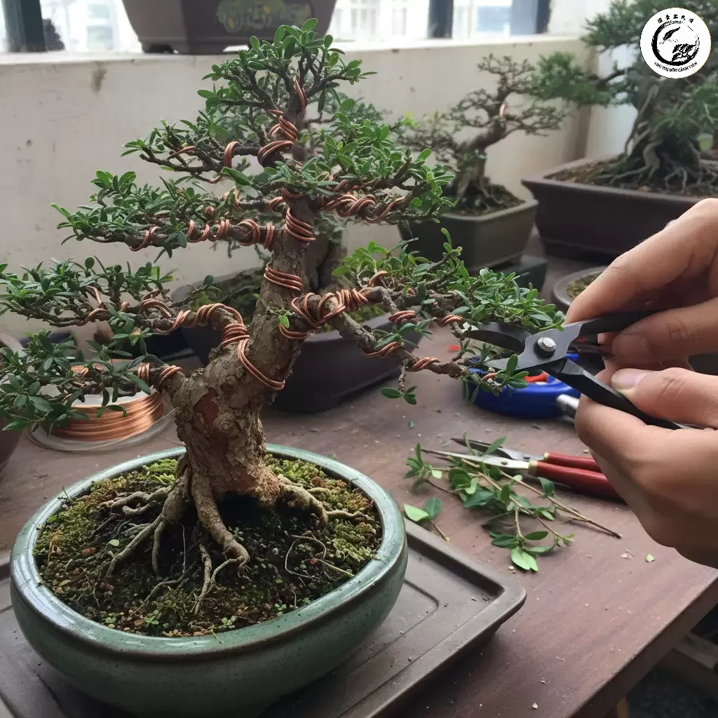 Uốn dây là phương pháp hiệu quả để định hình cành và tạo độ cong mềm mại cho Linh Sam