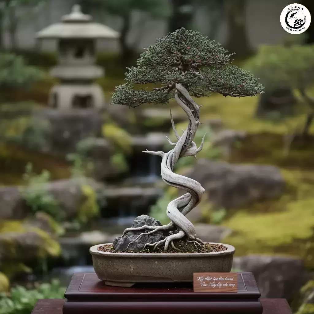 Kỹ thuật uốn cong thân cây mảnh mai một cách kịch tính là đặc trưng của phong cách Văn Nhân Quái