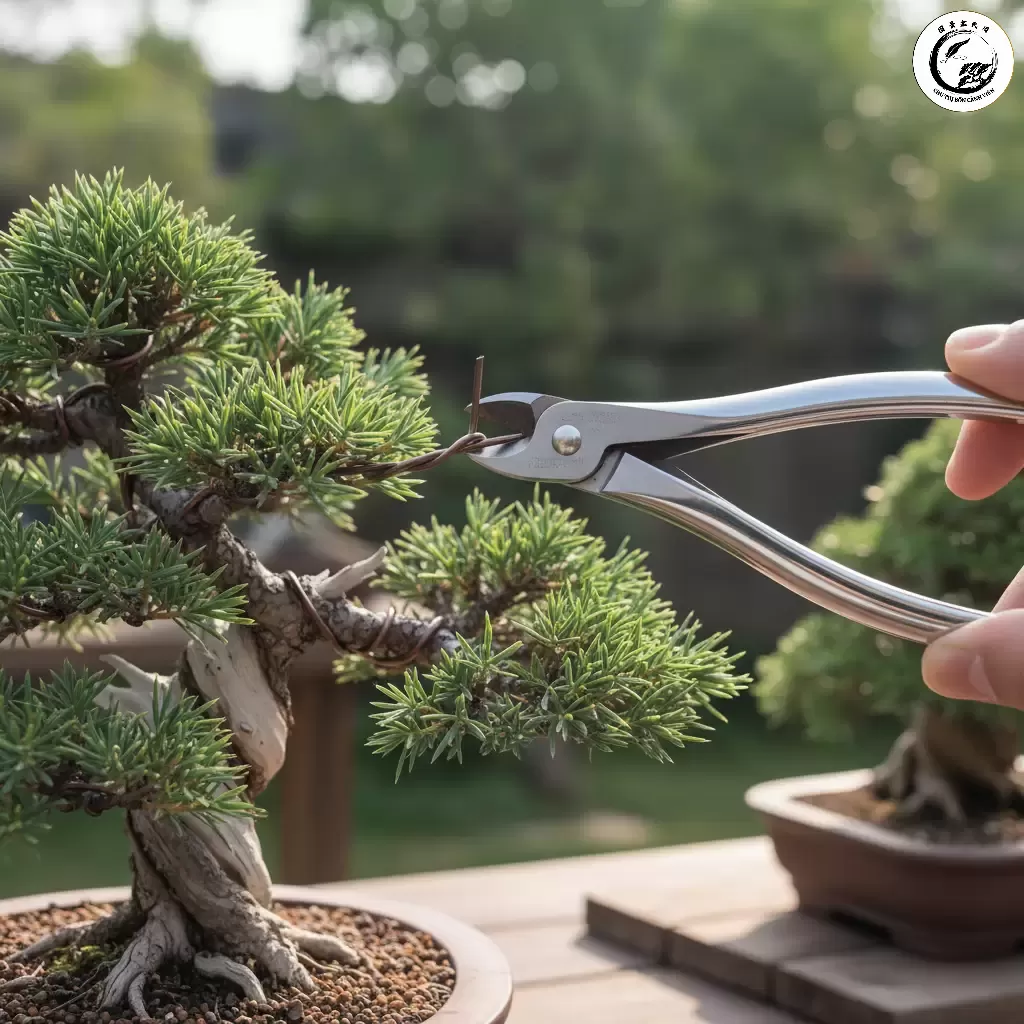 Sử dụng kìm cắt chuyên dụng để tháo dây bonsai đảm bảo không làm tổn thương vỏ cây