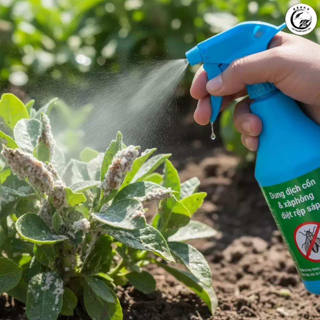 gemini_image_1767838570 Sử dụng dung dịch cồn pha loãng hoặc xà phòng rửa chén để phun trực tiếp lên các ổ rệp sáp