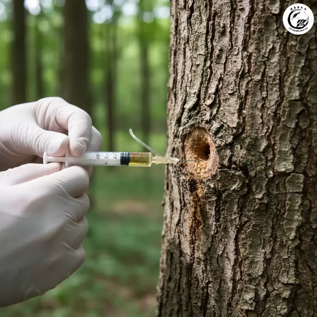 gemini_image_1767838571 Tiêm thuốc đặc trị vào lỗ đục là phương pháp hiệu quả để tiêu diệt sâu đục thân bên trong thân cây duối