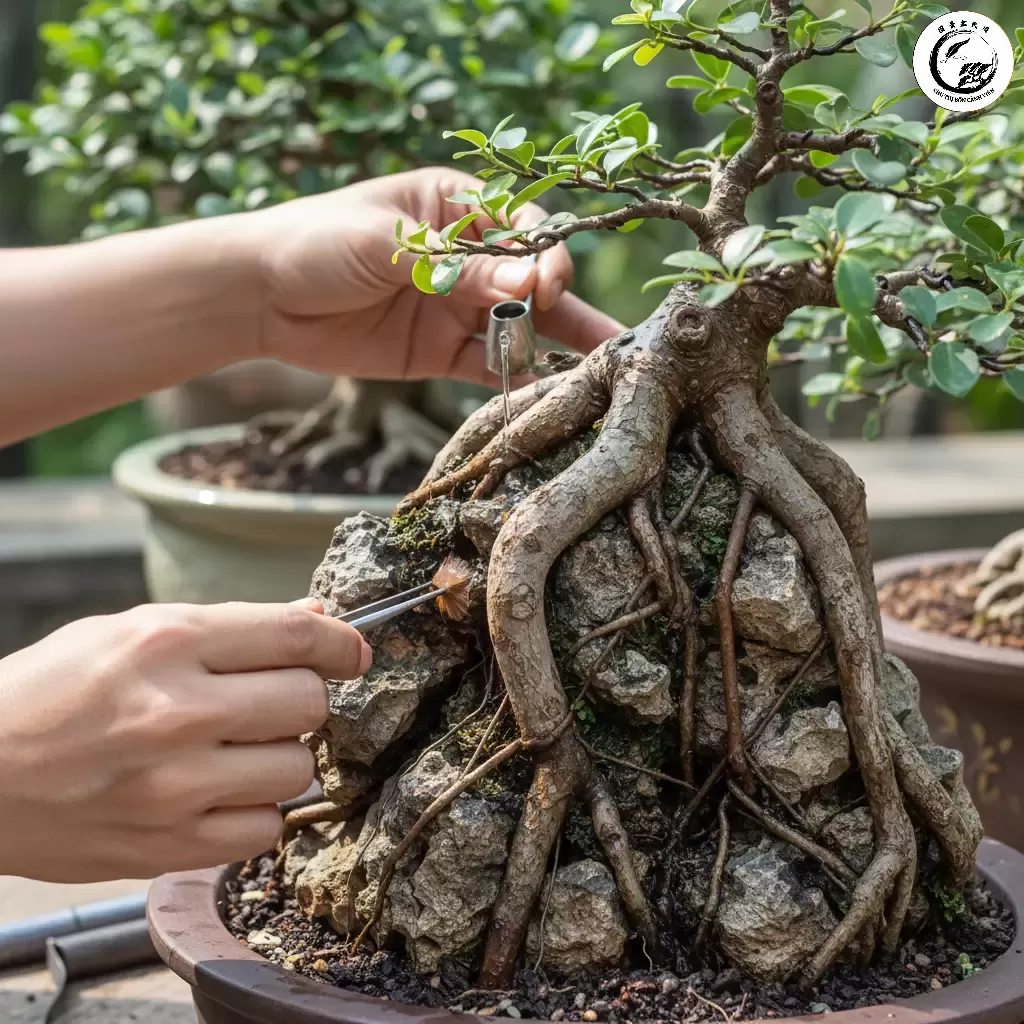 gemini_image_1767838625 Chăm sóc kỹ lưỡng giúp bộ rễ duối phát triển khỏe mạnh và ôm chặt khối đá