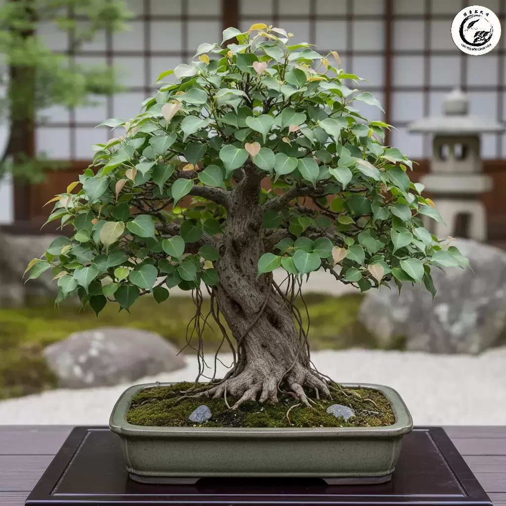 gemini_image_1767838853 Cây Bồ Đề Bonsai sự kết hợp giữa nghệ thuật thu nhỏ và ý nghĩa tâm linh