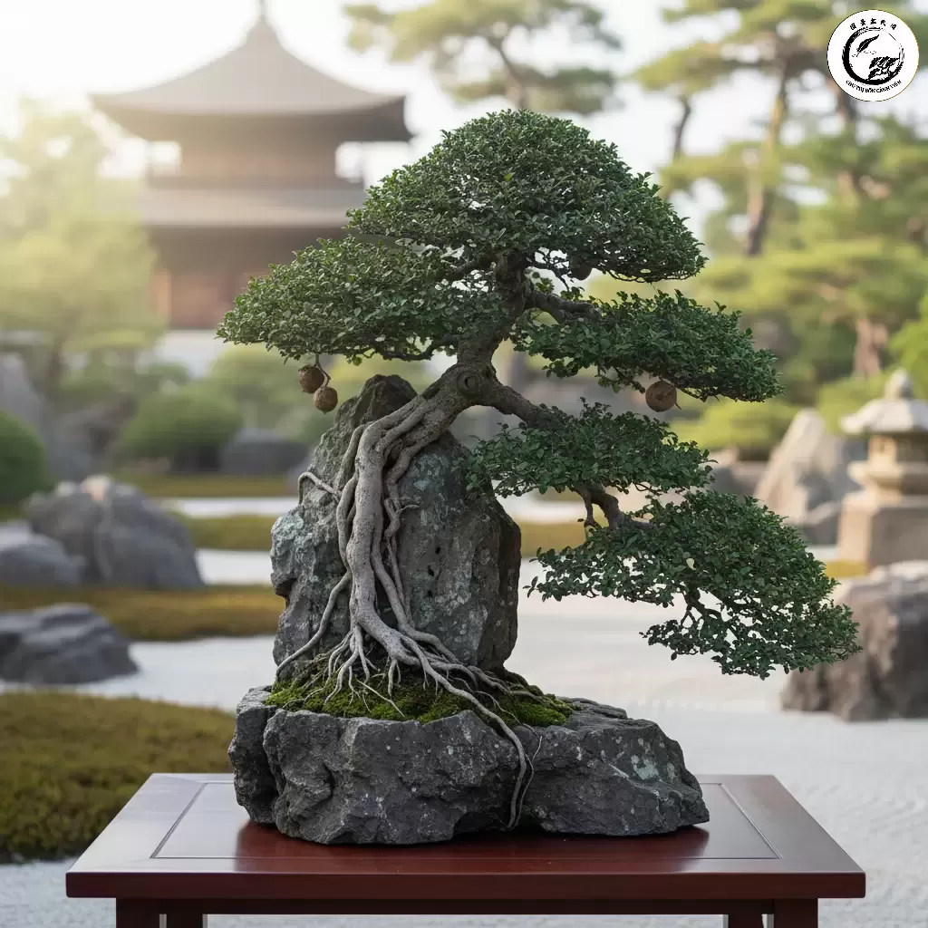 Vẻ đẹp ấn tượng của một tác phẩm bonsai dáng huyền hoàn hảo mô phỏng cây bám vách đá cheo leo