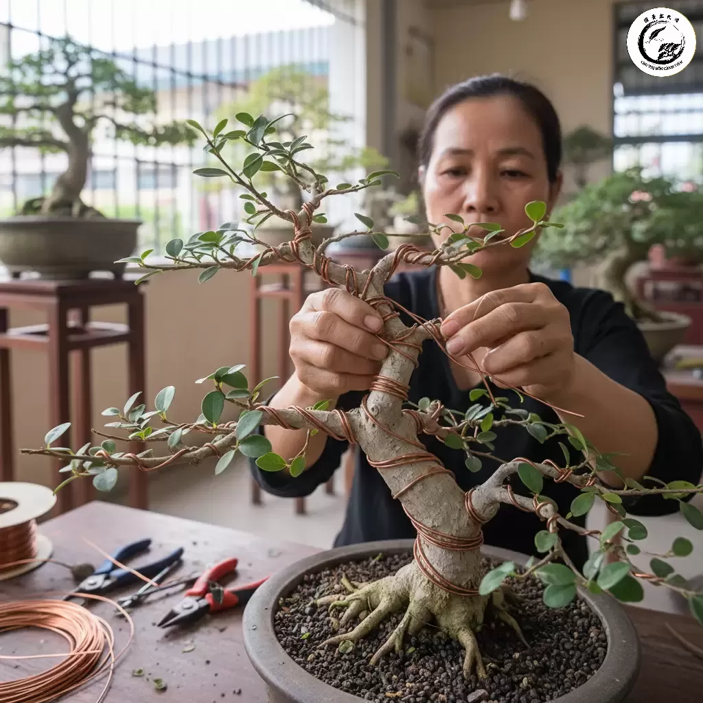 Uốn nắn là kỹ thuật tạo hình không thể thiếu để định hình dáng cây Duối Bonsai
