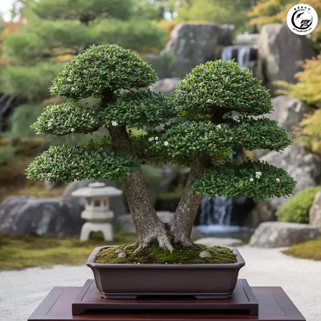 gemini_image_1767839643 Bonsai 2 thân Song Thân là biểu tượng của sự hòa hợp và gắn kết bền chặt