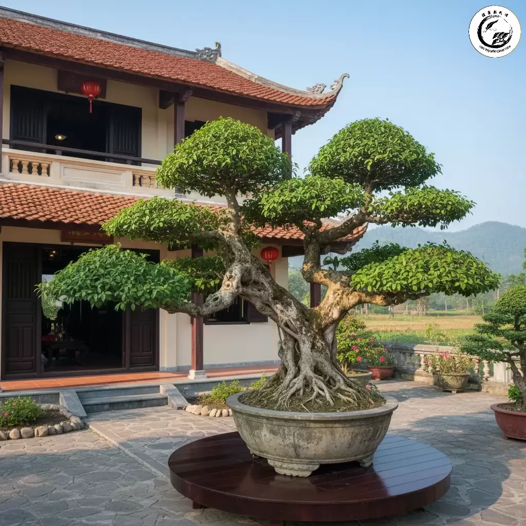 gemini_image_1767841571 Cây duối cổ thụ thường được tạo dáng bonsai mang lại vẻ đẹp uy nghiêm và cổ kính cho không gian sống