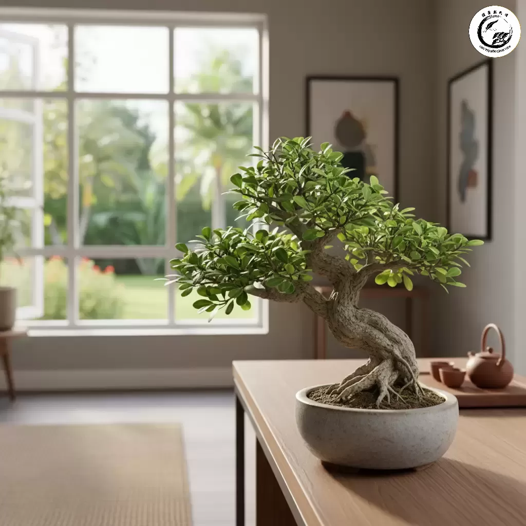 gemini_image_1767841877 Cây Duối được tạo dáng bonsai là lựa chọn phổ biến cho không gian nội thất