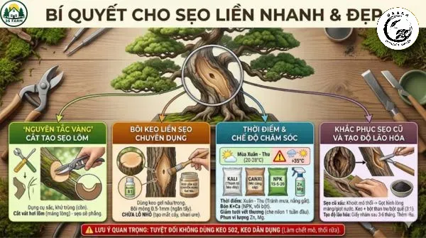 Kỹ thuật bôi keo bảo vệ vết chẻ thân là bước quan trọng trong chăm sóc cây cảnh
