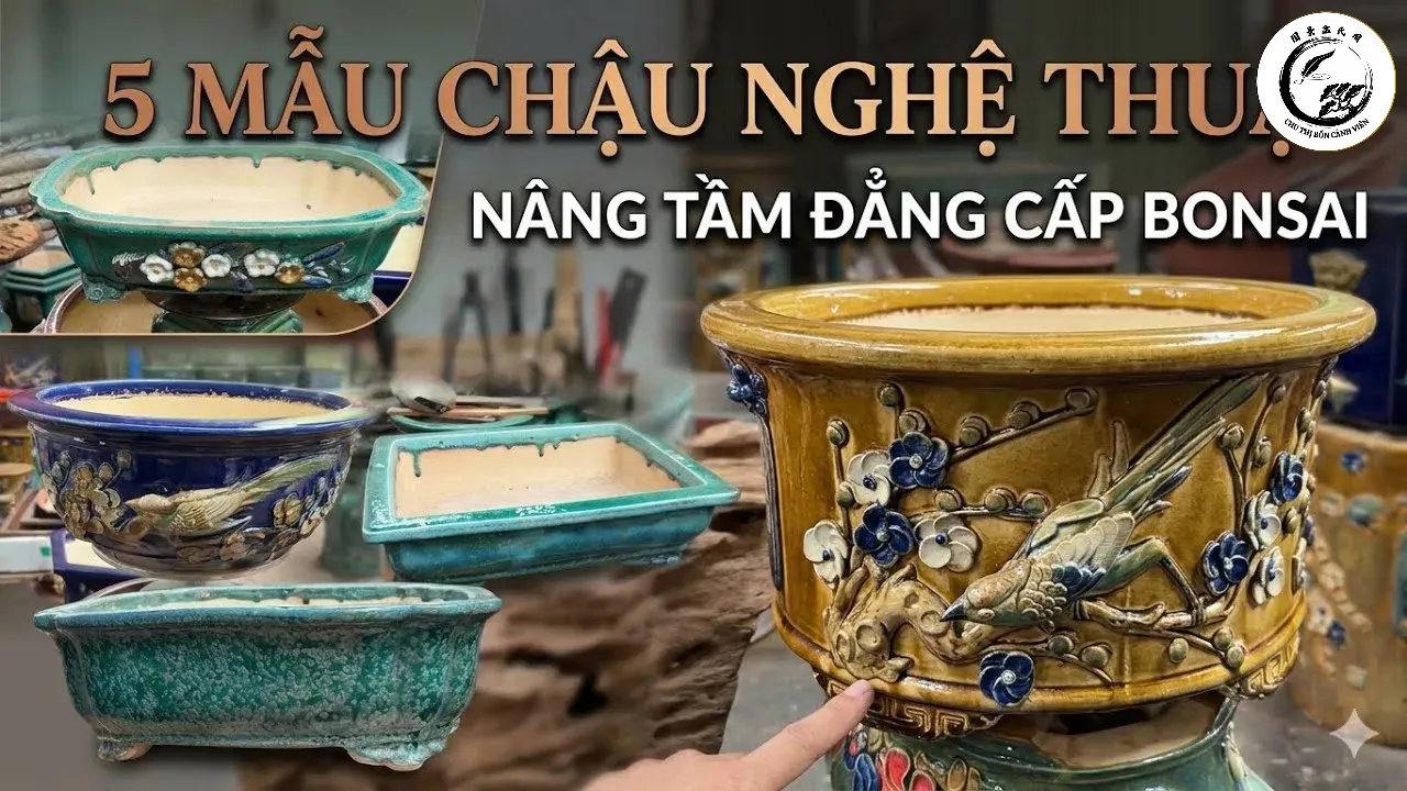 Sự kết hợp hài hòa giữa đôn gốm và chậu cây tạo nên không gian trưng bày đẳng cấp