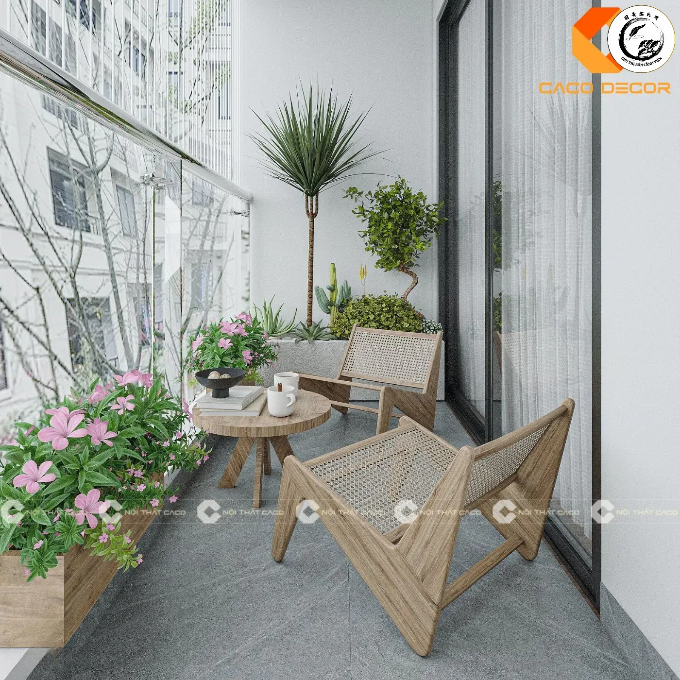 Sử dụng bông trang vàng lá rí mini để tạo không gian thư giãn lý tưởng tại ban công